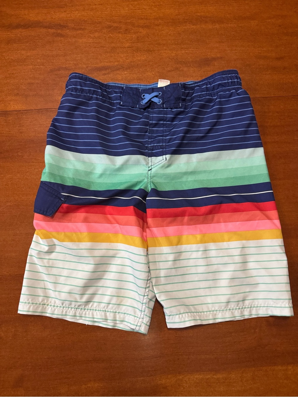Cat & Jack Navy Multicolor Striped Boys Swim Trunks